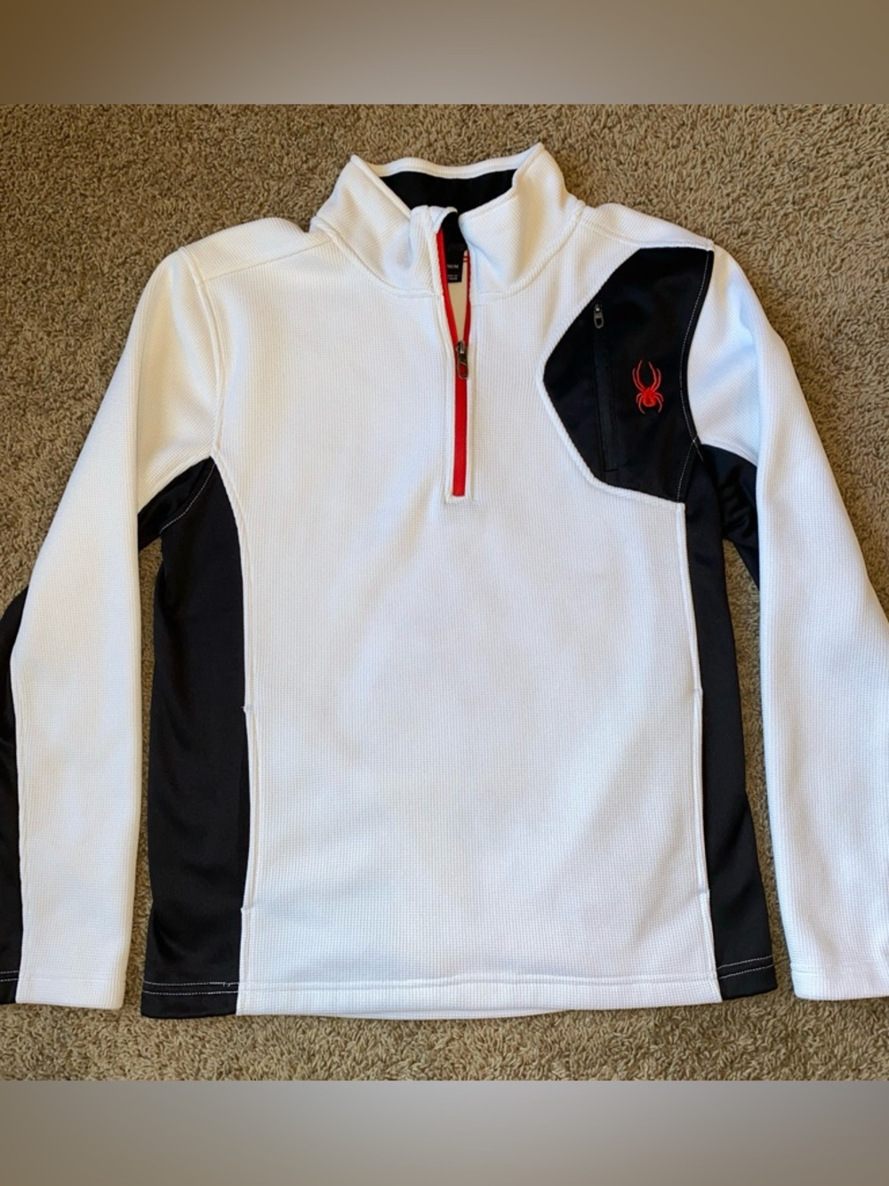 Spyder Active Pullover 1/4 Zip Mens M White Fleece Lined Long Sleeve Waffle Knit